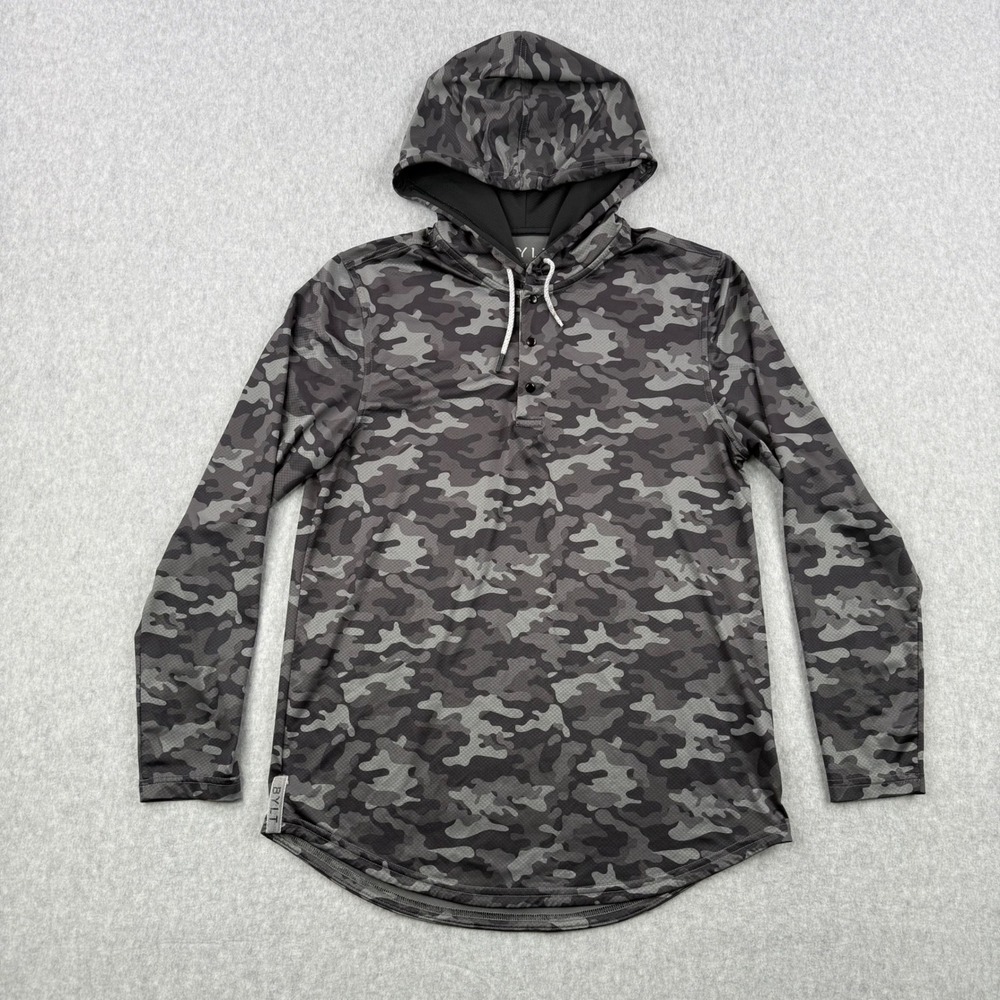 BYLT Hoodie Mens Small Gray Camo The Circuit Snap Neck Long Sleeve Pullover